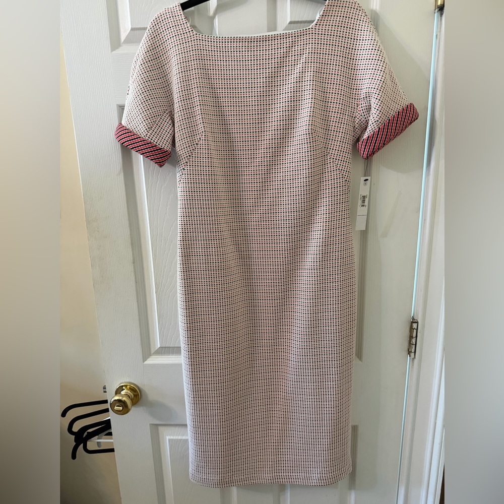 Maggy London Checkered Midi Dress with Red Trim